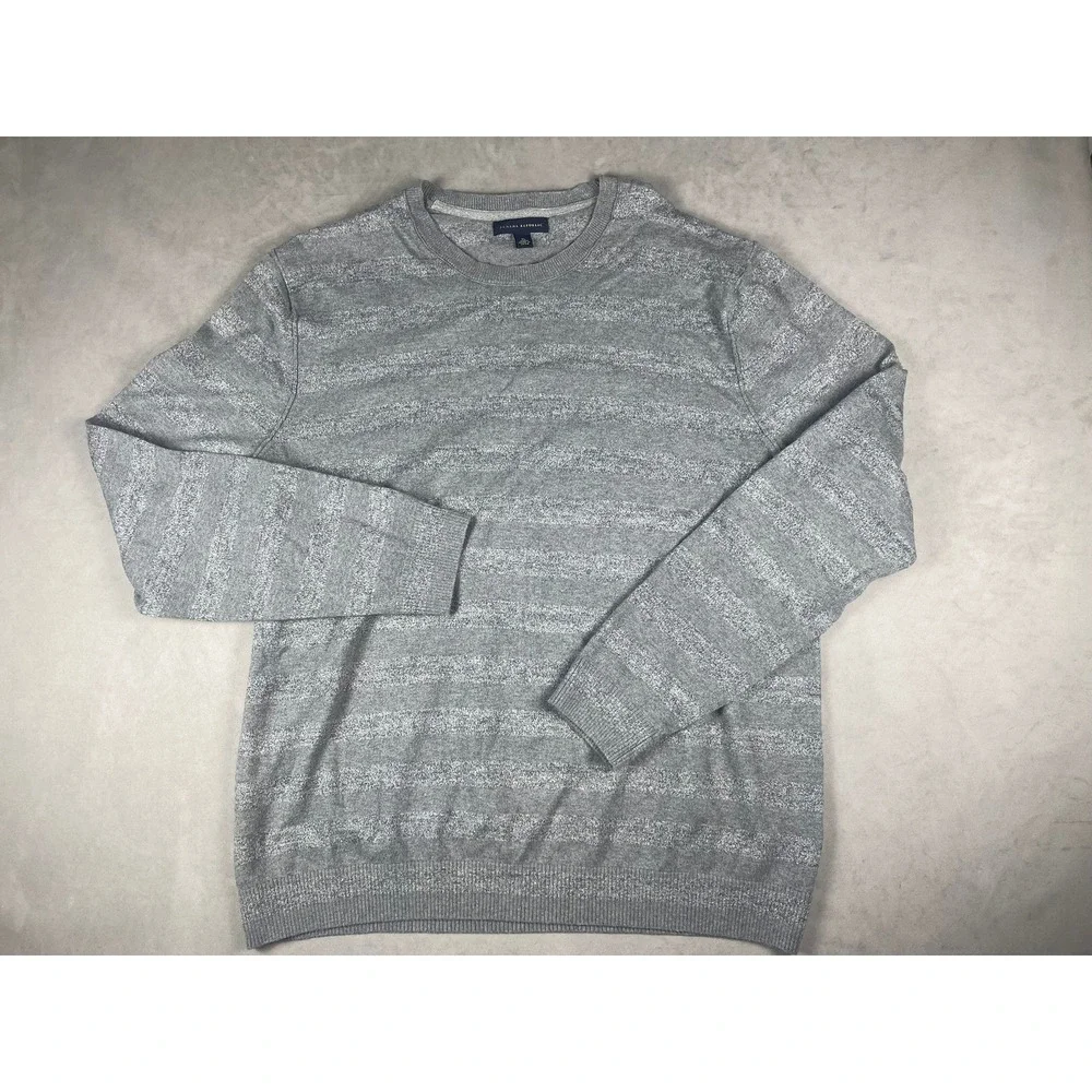 Banana Republic Mens XL Grey Textured‎ Stripe 100% Cotton Crewneck Sweater